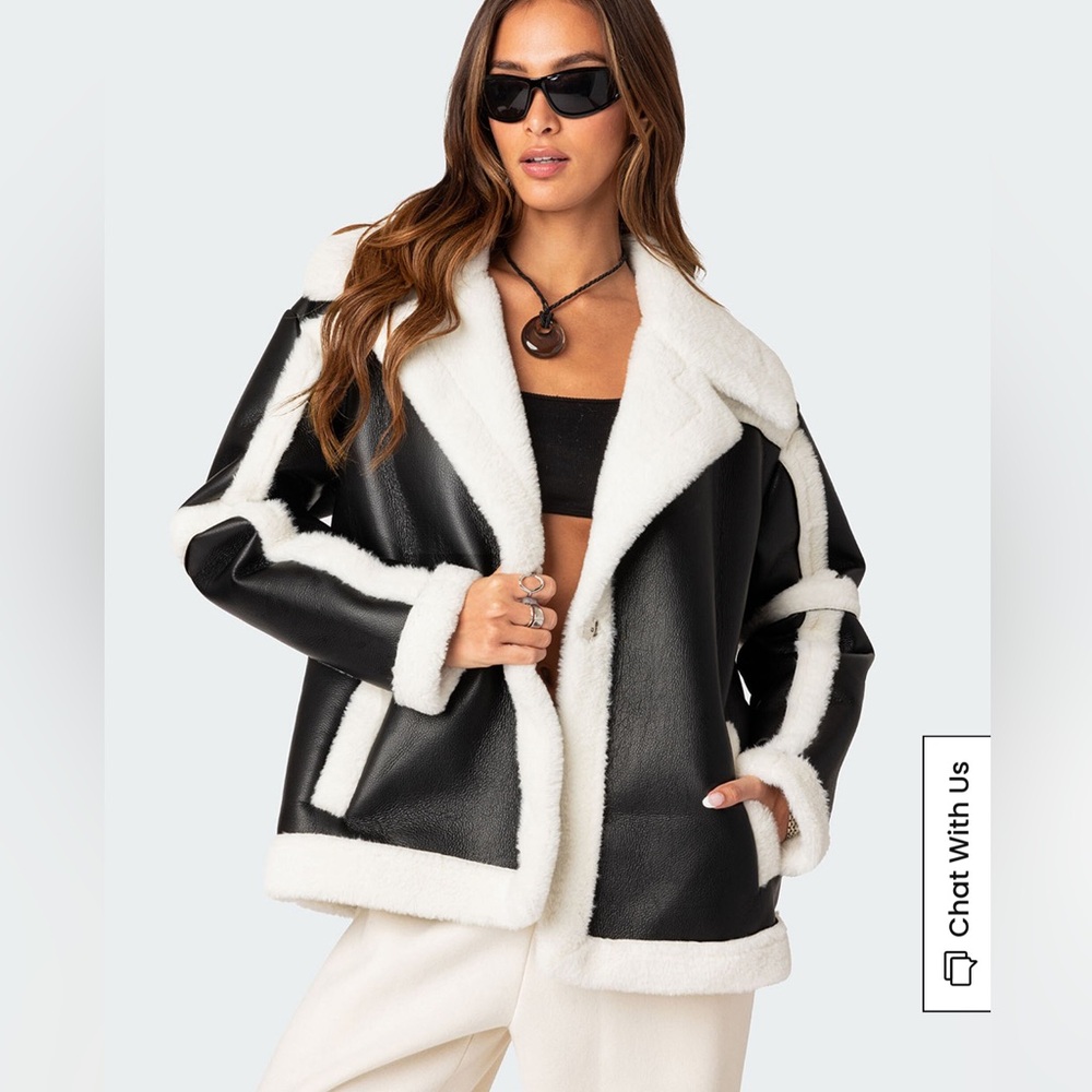 Edikted Rocki Oversized Faux Leather Shearling Jacket